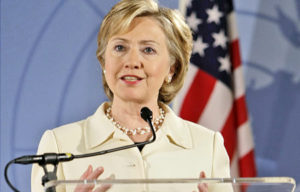 U.S. Secretary of State Hillary Clinton reacts as she delivers a brief statement at the Afghanistan Conference in The Hague, Netherlands, Tuesday March 31, 2009.  A 72-nation conference on Afghanistan will launch a broader international commitment to the security of the region, including neighboring Pakistan, special U.S. envoy Richard Holbrooke said Monday. The hastily convened conference brings together all the countries bordering Afghanistan, including Iran, and all nations contributing troops to the NATO-led international force fighting Taliban insurgents. (AP Photo/Peter Dejong)   Original Filename: NETHERLANDS_AFGHANISTAN_CONFERENCE_PDJ104.jpg