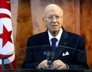 Tunisian Prime Minister Beji Caid Essebsi speaks during a press conference on March 4, 2011 in Tunis. During his first public appearance, the new prime minister accused Zine El Abidine Ben Ali, the deposed former leader, of "high treason", a crime punishable by death.  AFP PHOTO / FETHI BELAID