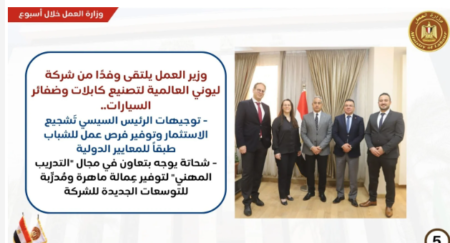 وزير العمل يلتقي وفدًا من إدارة شركة ليوني الألمانية العالمية